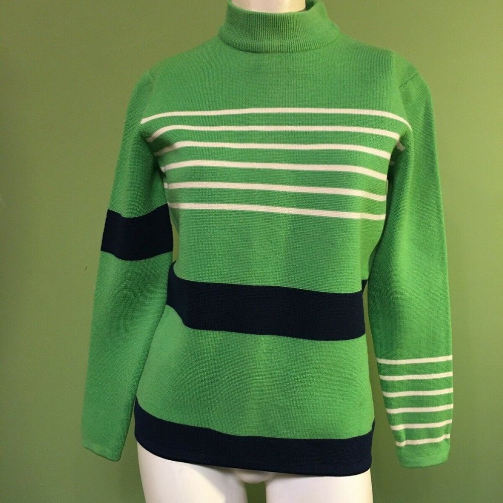 Meister Green 100% Wool Ski Sweater Vtg k163